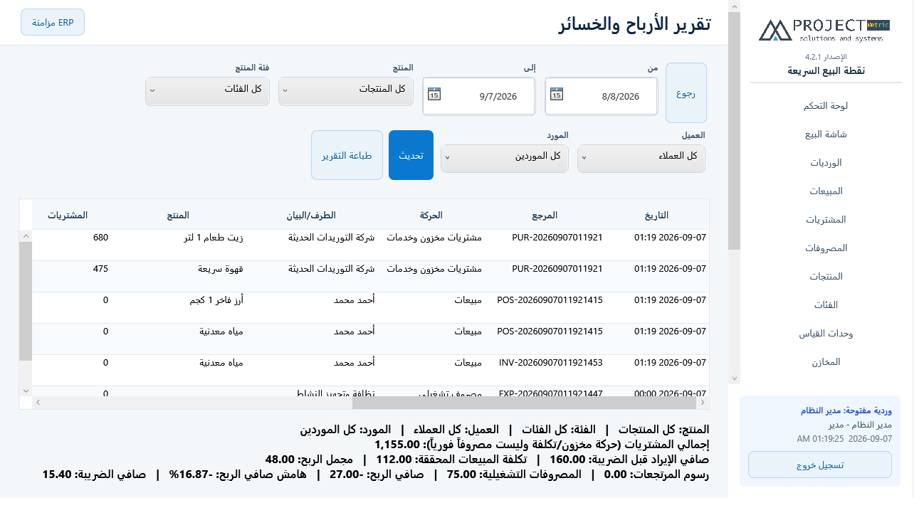تقرير الأرباح والخسائر